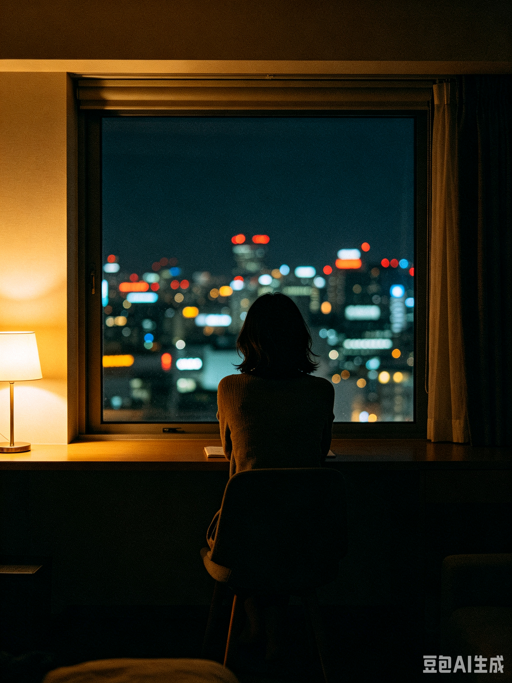 夜色中的电影感女性背影